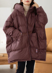 Casual Chocolate Hooded Oversized Drawstring Thick Canada Goose Jacket Batwing Sleeve