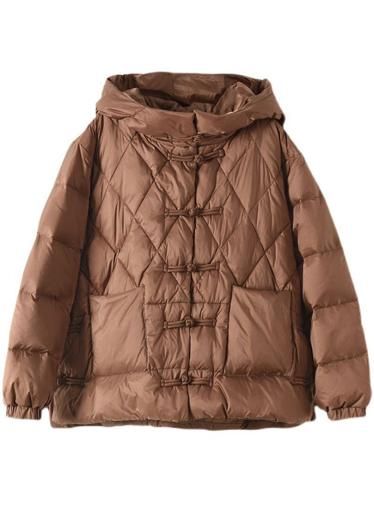 Casual Chocolate Hooded Pockets Fine Cotton Filled Womens Parka Winter