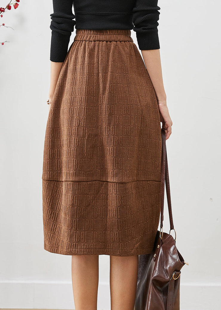 Casual Coffee Jacquard Patchwork Corduroy Skirt Fall