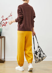 Casual Coffee Oversized Print Knit Two Pieces Set Fall