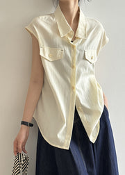 Casual Coffee Peter Pan Collar Button Cotton Shirt Tops Summer