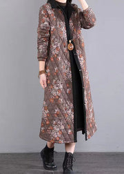 Casual Coffee Peter Pan Collar Patchwork Fine Cotton Filled Coats Winter