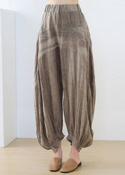 Casual Coffee Tie Dye Wrinkled Linen Lantern Pants Fall