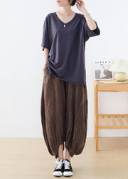 Casual Coffee Tie Dye Wrinkled Linen Lantern Pants Fall