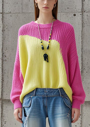 Casual Colorblock Asymmetrical Patchwork Knit Sweaters Fall