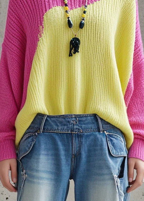 Casual Colorblock Asymmetrical Patchwork Knit Sweaters Fall