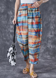 Casual Colorblock Elastic Waist Tie Dye Linen Pants Summer