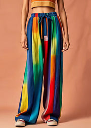 Casual Colorblock Lace Up Elastic Waist Linen Pants Summer
