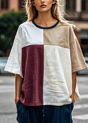 Casual Colorblock Oversized Patchwork Linen Tanks Summer