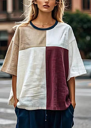 Casual Colorblock Oversized Patchwork Linen Tanks Summer