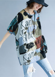 Casual Colorblock Oversized Print Cotton Tops Summer