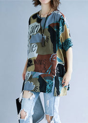 Casual Colorblock Oversized Print Cotton Tops Summer