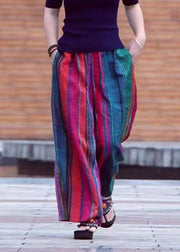 Casual Black geometry Pockets Striped Cotton Wide Leg Pants Summer