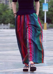 Casual Black geometry Pockets Striped Cotton Wide Leg Pants Summer