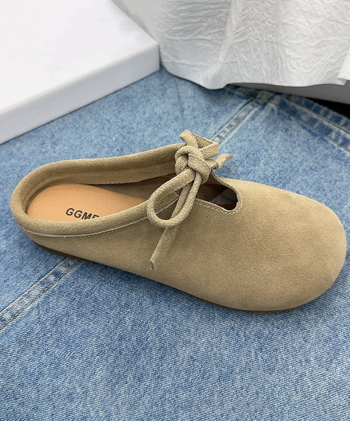 Casual Comfy Green Suede Splicing Slippers Lace Up