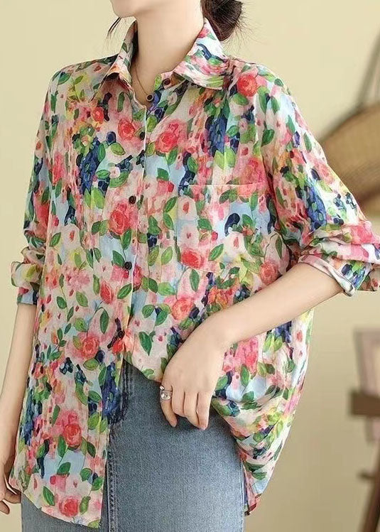 Casual Floral Peter Pan Collar Shirt Tops Long Sleeve