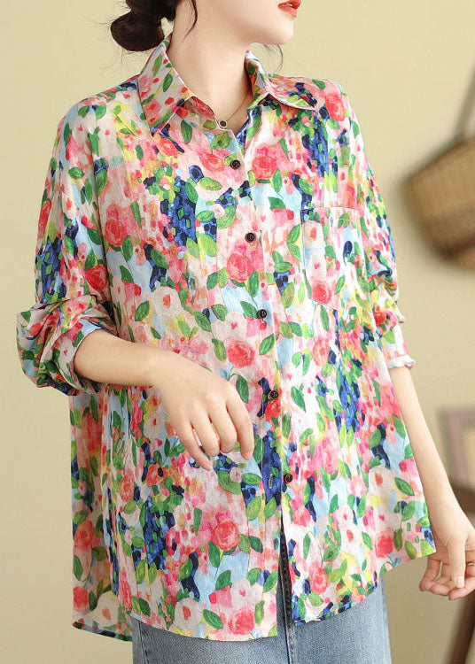 Casual Floral Peter Pan Collar Shirt Tops Long Sleeve