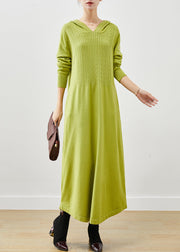 Casual Fluorescent Green Hooded Knit Dress Spring