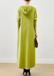 Casual Fluorescent Green Hooded Knit Dress Spring