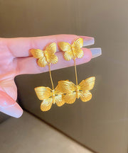 Casual Gold Copper Overgild Butterfl Drop Earrings