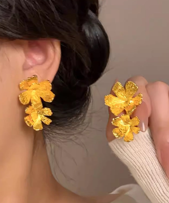 Casual Gold Copper Overgild Floral Stud Earrings