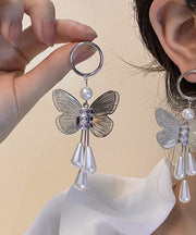 Casual Gold Copper Zircon Pearl Butterfly Hollow Out Water Drop Drop Earrings