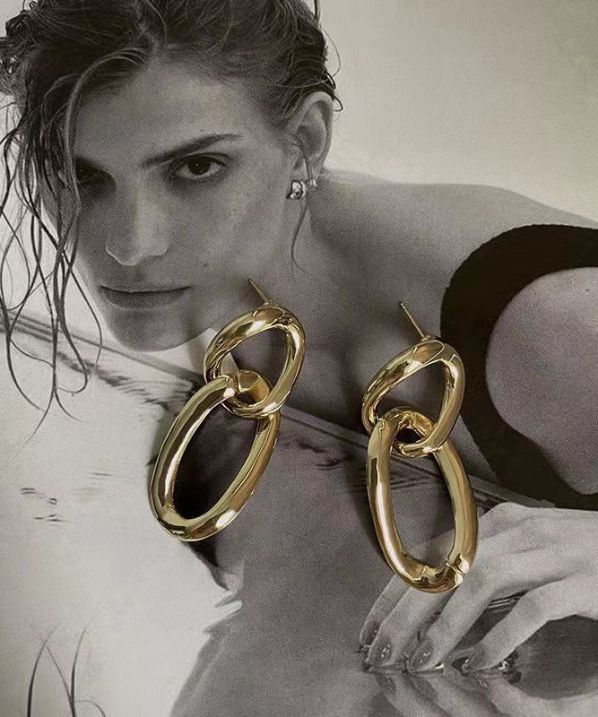 Casual Gold Metal Fried Dough Twist Hoop Earrings