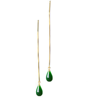 Casual Gold Sterling Silver Jade Water Drops Drop Earrings