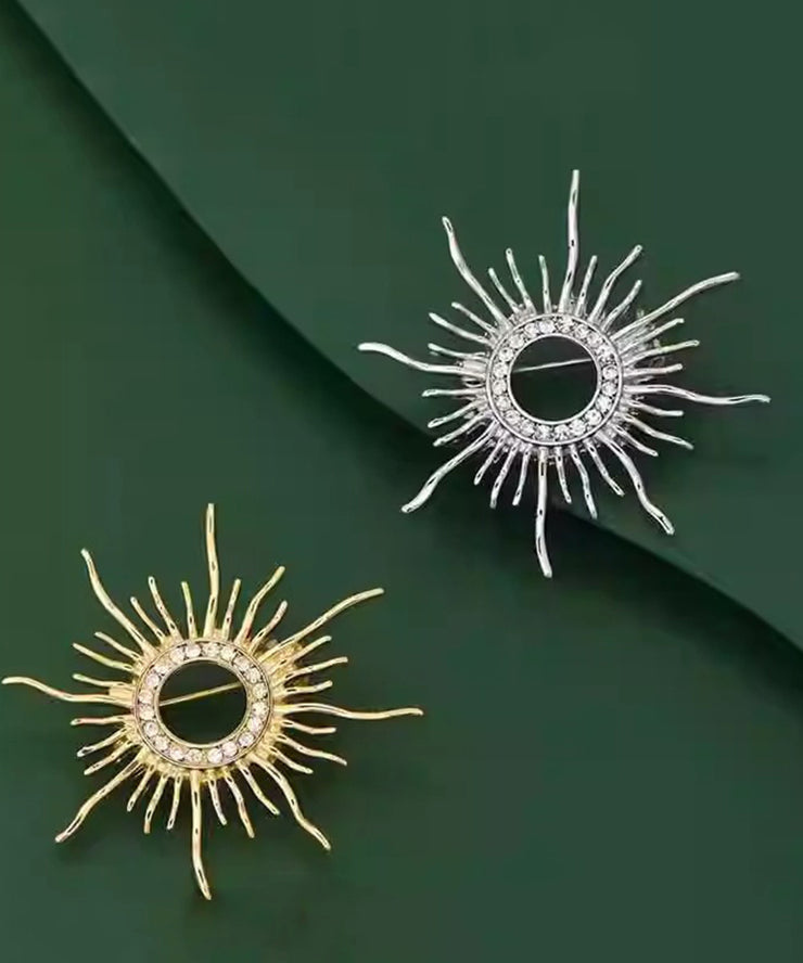 Casual Gold Sterling Silver Overgild Zircon Sunflower Brooches