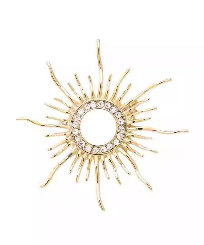 Casual Gold Sterling Silver Overgild Zircon Sunflower Brooches