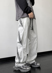 Casual Gray Pockets Elastic Waist Cotton Mens Pants Fall