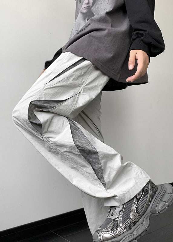 Casual Gray Pockets Elastic Waist Cotton Mens Pants Fall