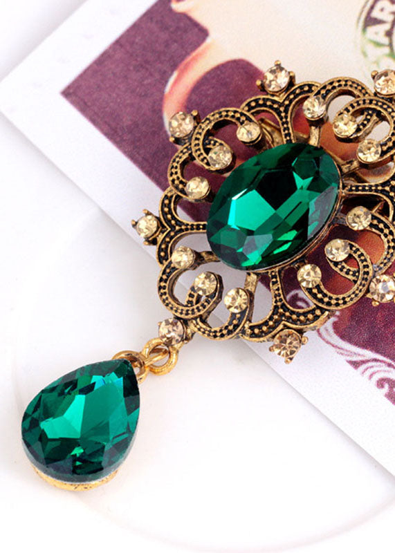 Casual Green Alloy Zircon Crystal Brooches