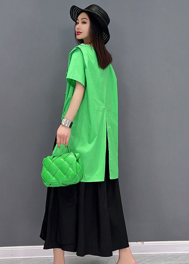 Casual Green Asymmetrical Ruffled Patchwork Low High Design Two Piece Set Women Clothing Summer