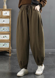 Casual Green Elastic Waist Cotton Beam Pants Fall