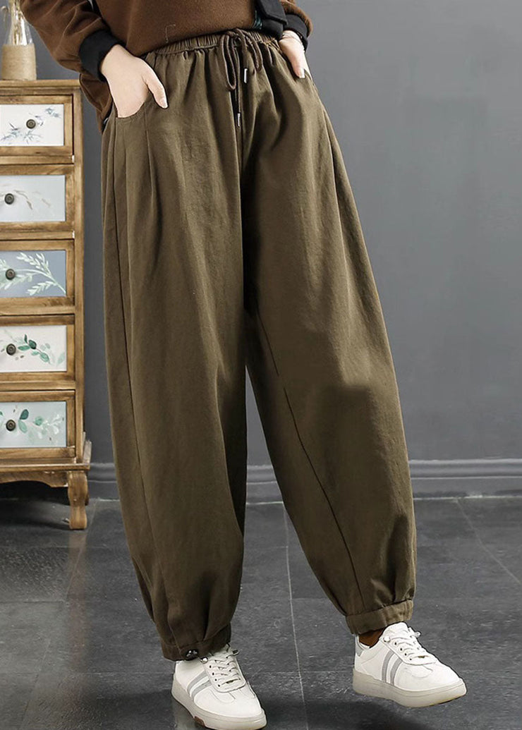 Casual Green Elastic Waist Cotton Beam Pants Fall