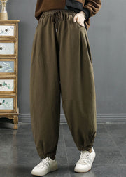 Casual Green Elastic Waist Cotton Beam Pants Fall