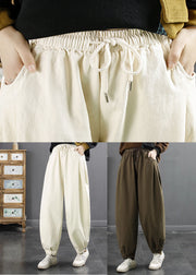 Casual Green Elastic Waist Cotton Beam Pants Fall