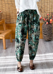 Casual Green Elastic Waist Crop Print Pants