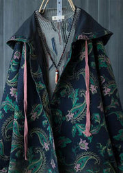 Casual Green Gradient Color Hooded Pockets Print Cotton Denim Trench Spring