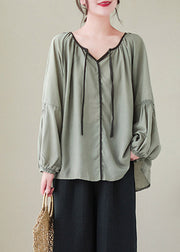 Casual Green Low High Design Ramie Tops Spring