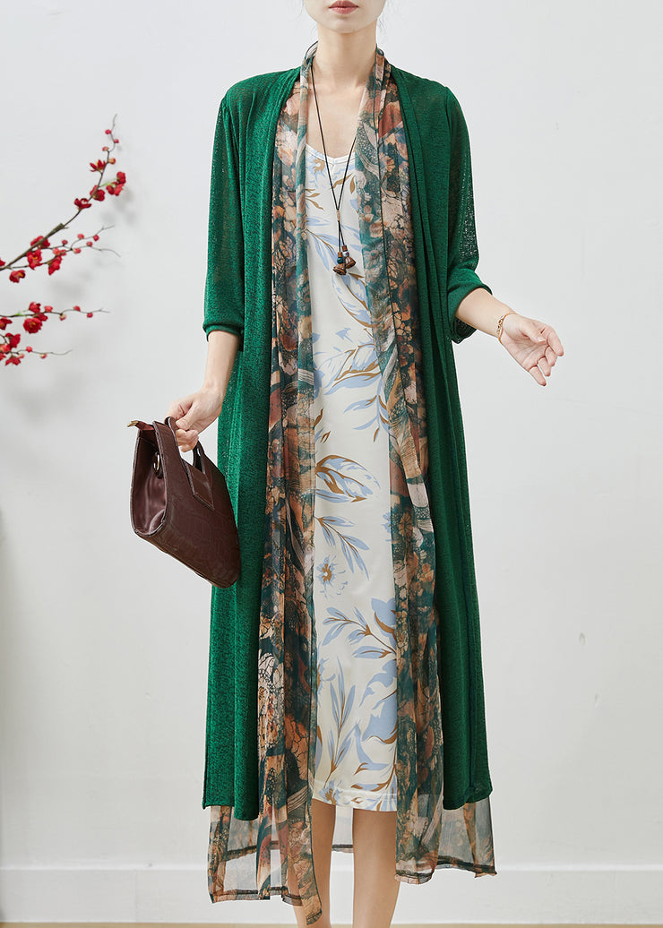 Casual Green Oversized Patchwork Chiffon Loose Coat Fall