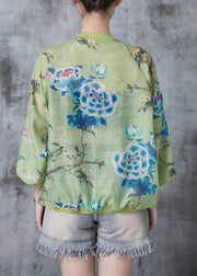 Casual Green Oversized Print Silk Jackets Fall