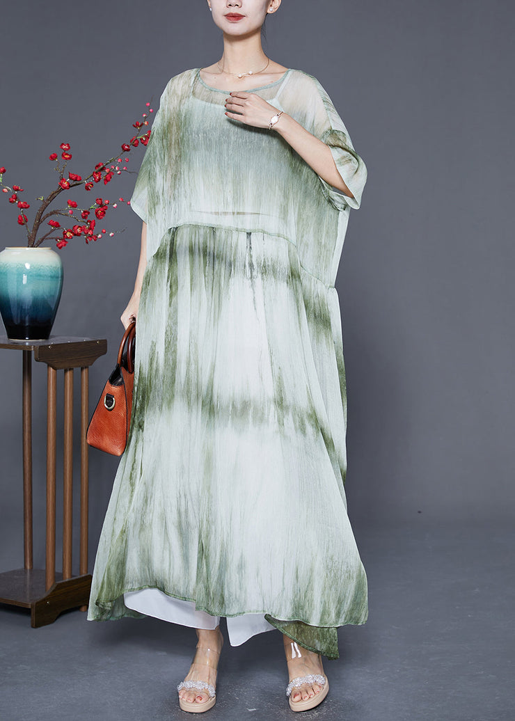 Casual Green Oversized Tie Dye Maxi Dress Summer