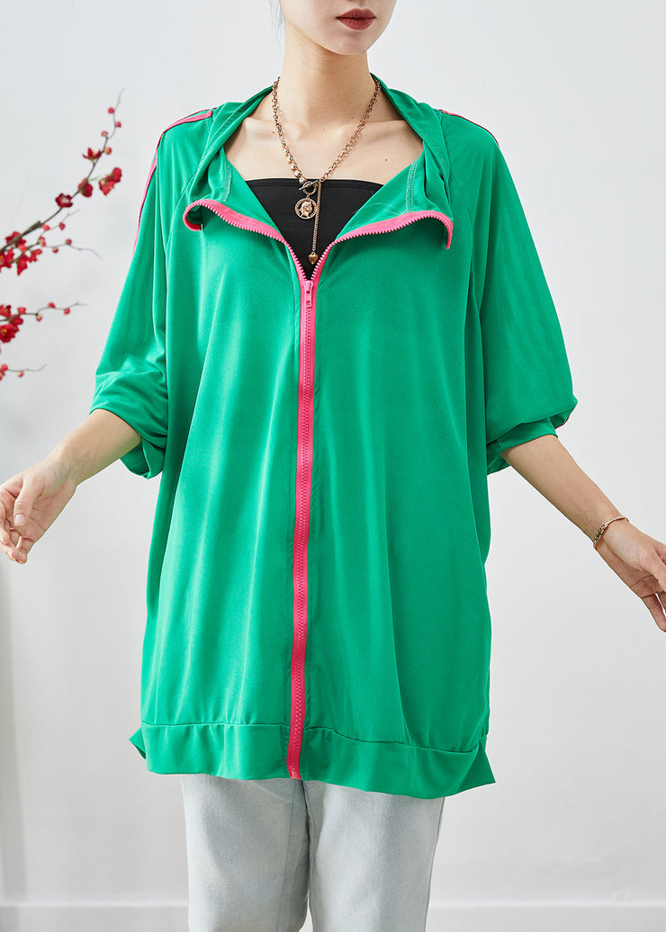 Casual Green Oversized Zippered Spandex Sweatshirt Coats Fall