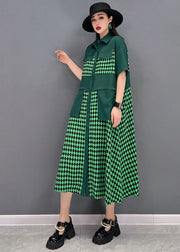 Casual Green Peter Pan Collar Patchwork Print Chiffon Party Dress Short Sleeve