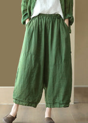 Casual Green Solid Pockets High Waist Linen Wide Leg Pants