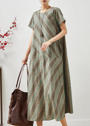 Casual Green Striped Patchwork Cotton Long Dress Summer