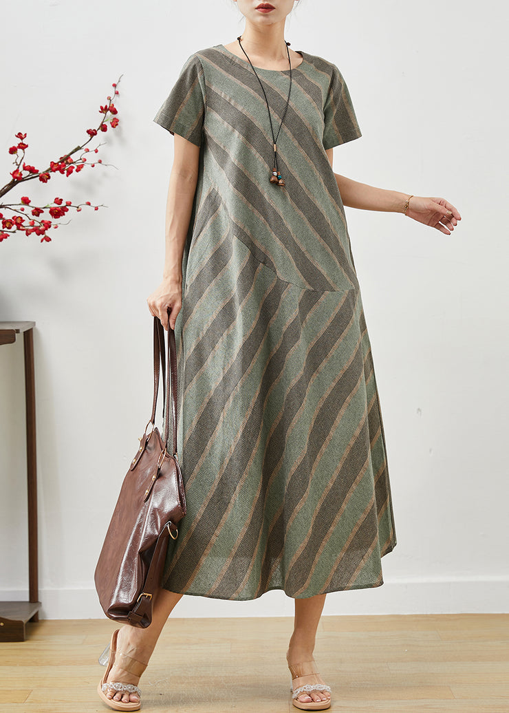 Casual Green Striped Patchwork Cotton Long Dress Summer