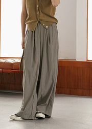 Casual Grey Elastic Waist Pockets Wide Leg Pants Summer